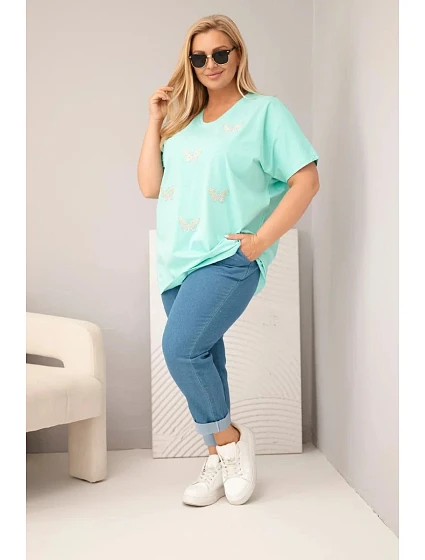 Dámská bavlněná halenka Plus Size s model 22185731 mátová - K-Fashion Dámská bavlněná halenka Plus Size s model 22185731 mátová - K-Fashion
