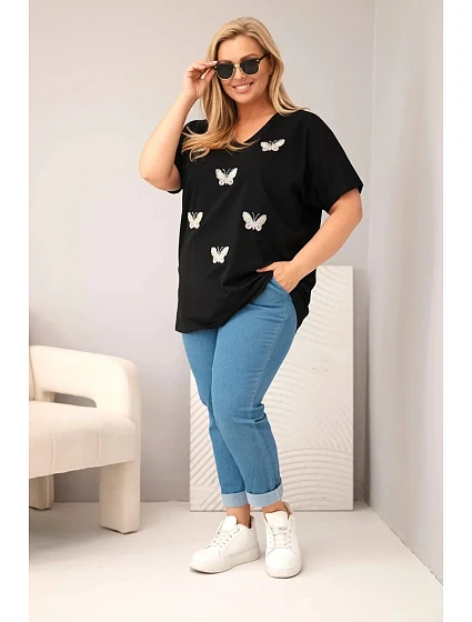 Dámská bavlněná halenka Plus Size s model 22185733 černá - K-Fashion