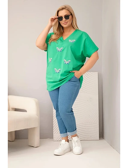 Dámská bavlněná halenka Plus Size s model 22185739 zelená - K-Fashion