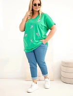 Dámská bavlněná halenka Plus Size s peříčky zelená