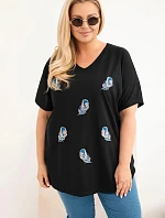 Dámská bavlněná halenka Plus Size s peříčky černá