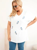 Dámská bavlněná halenka Plus Size s peříčky bílá