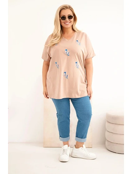 Dámská bavlněná halenka Plus Size s model 22185753 velbloudí - K-Fashion Dámská bavlněná halenka Plus Size s model 22185753 velbloudí - K-Fashion