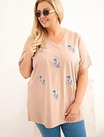Dámská bavlněná halenka Plus Size s peříčky velbloudí