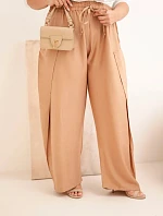 Dámské bavlněné kalhoty Plus Size s gumou v pase camelové