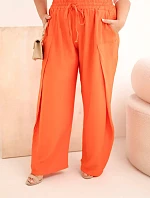 Dámské bavlněné kalhoty Plus Size s gumou v pase oranžové
