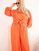 Dámský komplet Plus Size s košilí a širokými kalhotami pomerančová