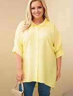 Dámská plus size bavlněná košile s knoflíky a límečkem žlutá