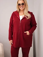 Dámská bavlněná souprava Plus Size s mikinou a kalhotami bordó