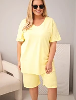 Dámský bavlněný komplet Plus Size s halenkou a šortkami žlutý