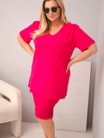 Dámská bavlněná souprava Plus Size s halenkou a šortkami fuchsiová
