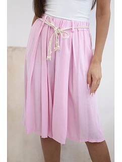 Dámské viskózové letní kraťasy s boho páskem bonbónově růžová