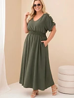 Dámské šaty Plus Size s nabíraným pasem khaki