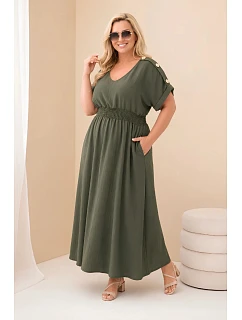 Dámské šaty Plus Size s nabíraným pasem khaki