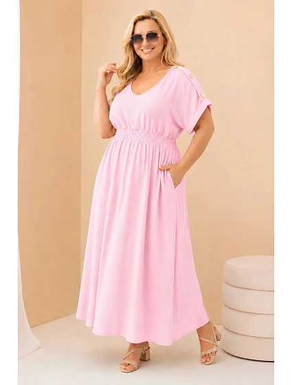Dámské šaty Plus Size s nabíraným pasem khaki Dámské šaty Plus Size s nabíraným pasem khaki