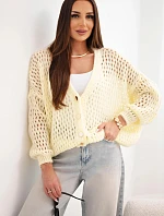 Dámský svetr oversize s knoflíky vykládaný žlutý
