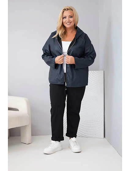 Dámská bunda Plus Size s kapucí a model 22297040 spodkem modrá - K-Fashion