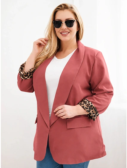 Dámské sako Plus Size s podšívkou v leopardí vzor rezavá Dámské sako Plus Size s podšívkou v leopardí vzor rezavá