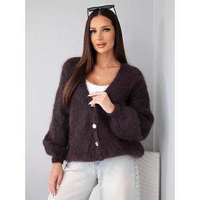 Dámský svetr z 80  zapínaný na knoflíky volného střihu hnědý model 22342320 - K-Fashion