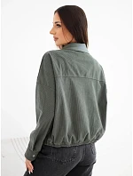 Dámská manšestrová bunda s kapsami a model 22347736 khaki - K-Fashion