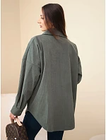 Dámská košile oversize z manšestru z kapsami a dlouhým rukávem z bavlny khaki