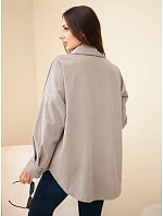 Dámská košile z bavlněného manšestru oversized s kapsami a dlouhým rukávem fango zelená