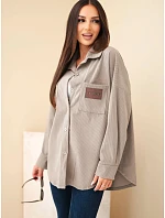 Dámská košile z bavlněného manšestru oversized s kapsami a dlouhým rukávem fango zelená