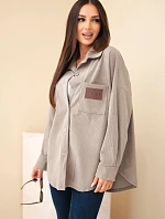 Dámská košile z bavlněného manšestru oversized s kapsami a dlouhým rukávem fango zelená