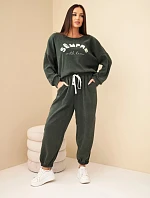 Dámská souprava manšestrová s mikinou a tepláky jogger khaki