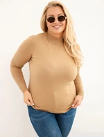 Dámský svetr Plus Size z viskózy s rolákem camelový