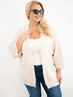Dámský svetr Plus Size s kapsami bez zapínání béžový