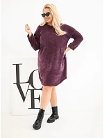 Dámské šaty Plus Size manšestrové s volným střihem fialová tmavá Dámské šaty Plus Size manšestrové s volným střihem fialová tmavá