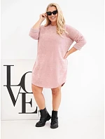 Dámské šaty Plus Size manšestrové s volným střihem tmavý pudrově růžová