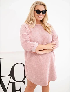Dámské šaty Plus Size manšestrové s volným střihem tmavý pudrově růžová