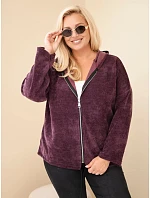 Dámská mikina Plus Size manšestrová s kapucí a zipem oversized tmavě fialová Dámská mikina Plus Size manšestrová s kapucí a zipem oversized tmavě fialová