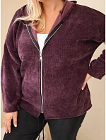 Dámská mikina Plus Size manšestrová s kapucí a zipem oversized tmavě fialová Dámská mikina Plus Size manšestrová s kapucí a zipem oversized tmavě fialová