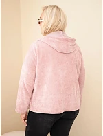 Dámská mikina Plus Size manšestrová s kapucí a zipem oversize tmavě pudrová růžová