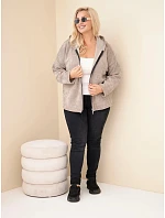 Dámská mikina Plus Size manšestrová s kapucí a zipem oversize fango zelená