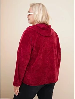 Dámská mikina Plus Size manšestrová s kapucí a zipem oversize bordó červená