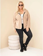 Dámská mikina Plus Size manšestrová s kapucí a zipem oversize camelová Dámská mikina Plus Size manšestrová s kapucí a zipem oversize camelová