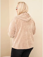 Dámská mikina Plus Size manšestrová s kapucí a zipem oversize camelová Dámská mikina Plus Size manšestrová s kapucí a zipem oversize camelová