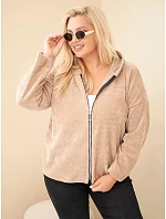 Dámská mikina Plus Size manšestrová s kapucí a zipem oversize camelová Dámská mikina Plus Size manšestrová s kapucí a zipem oversize camelová