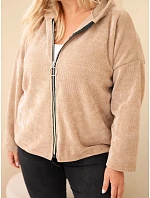 Dámská mikina Plus Size manšestrová s kapucí a zipem oversize camelová Dámská mikina Plus Size manšestrová s kapucí a zipem oversize camelová