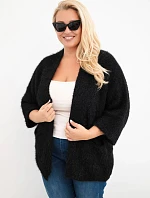 Dámský svetr Plus Size s kapsami bez zapínání černý