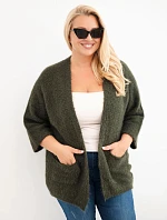 Dámský svetr Plus Size s kapsami bez zapínání khaki