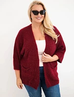 Dámský svetr Plus Size s kapsami bez zapínání vínová