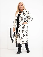 Dámský elegantní kabát Plus Size s klopami v leopardí vzor ecru Dámský elegantní kabát Plus Size s klopami v leopardí vzor ecru