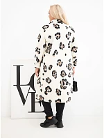 Dámský elegantní kabát Plus Size s klopami v leopardí vzor ecru Dámský elegantní kabát Plus Size s klopami v leopardí vzor ecru