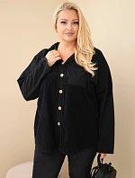 Dámská bavlněná mikina Plus Size s kapucí a knoflíky černá