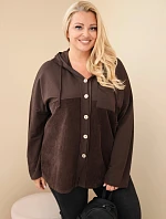 Dámská bavlněná mikina Plus Size s kapucí a knoflíky hnědá